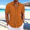 Camisas de Algodón y Lino para Hombre de Venta Caliente Transfronteriza en Amazon Europeo y Americano, Manga Corta, Casual, Holgadas, Transpirables, Jacquard