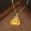 Loja de Ouro Mesmo Estilo Ouro Antigo Banhado Diamante Incrustado Buda Sorridente Pingente Corrente de Suéter Colar para Homens e Mulheres