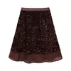 Falda Midi de Terciopelo Brillante, Moderna y Versátil Feiyuan para Mujer, Nueva Falda de Línea A con Textura de Lentejuelas Pesadas Otoño/Invierno