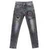 Nuevos Jeans Ajustados de Invierno Otoño 2025 para Hombre, Grises, Forrados de Polar, Bordados, Versátiles, Modernos, Elásticos, Casuales, Skinny