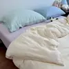 Juego de ropa de cama de cuatro piezas de gasa arrugada teñida en hilo 100% algodón Clase A, doble capa de gasa de algodón puro, con bloques de color, incluye sábana bajera y funda de edredón, lavable a máquina