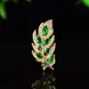 Broche de pluma de hoja fresco y elegante, microincrustado con circonita, ramillete brillante, anti-exposición, para el commute, accesorio versátil, dropshipping