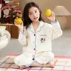 Pijama infantil para niñas, primavera, otoño, invierno, manga larga, algodón nube, bordado de concha, conjunto de ropa para casa para niñas mayores