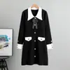 Vestido suéter de punto elegante y maduro estilo coreano inspirado en Hong Kong y Chanel con cuello solapa para otoño