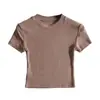 Camiseta básica de verano europea y americana para mujer, cuello redondo pequeño, manga corta, elástica y ajustada, a la moda