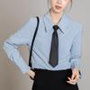 Nueva Camisa Profesional Azul Otoño 2025 para Mujer, Elegante y Versátil Color Sólido Manga Larga Corte Ajustado Camisa para Ir al Trabajo