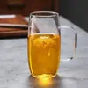 Copo de Vidro para Chá Verde com Alça Colorida, Conjunto de Chá Transparente, Xícara de Chá com Flor, Alto Borossilicato, Copo de Bebida de Grande Capacidade para Uso em Casa e no Escritório