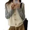 Chaleco retro de punto grueso para mujer, con cuello redondo, botones de cuerno, sin mangas, para usar como capa exterior