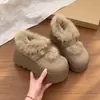 Sapatos de Algodão Quentes com Pelo de Coelho 2026 Inverno Novo Aumentar Altura Sapatos Peludos Sapatos de Algodão Pessoas Baixas Sola Grossa Com Veludo Adicional Sapatos Casuais Femininos