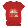 Camiseta de mujer transfronteriza de Amazon, con texto "Echa un vistazo a lo que hay en un libro", con letras huecas, informal, de manga corta.