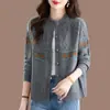 Suéter Cardigan Abrigo de Punto Jacquard Otoño/Invierno 2026, Top Holgado de Cuello Redondo Talla Grande para Mujer, Atuendo de Mamá de Moda