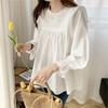 Nova Camisa Boneca com Babados Estilo Coreano Primavera e Outono Top Maternidade Versátil Cor Sólida Gola Redonda Camisa Plissada Feminina