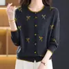 Cárdigan de Punto Redondo Estampado Adelgazante Reductor de Edad para Mujer Temporada de Primavera y Otoño Botones con Decoración de Lazo Suéter Chaqueta Delgado