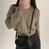 Em estoque suéter feminino de malha grossa com tranças, estilo coreano chique, simples, temperamento estudantil, outono e inverno, retrô, de manga longa, quente