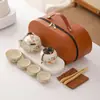 Horno Ru Caqui Ruyi Tetera de Mano Set de Té de Viaje con Tetera de Cerámica Agrietada Logo del Set de Té de Viaje Disponible
