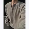 Camiseta Henley de manga comprida com zíper parcial estilo americano para homens, camada base outonal de caimento limpo, jaqueta moletom folgada