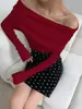 Otoño e Invierno Nuevo Lana Hombro Único Hombros Descubiertos Tejido Capa Base Ajustado Top Suéter Blanco Talla Única Albaricoque