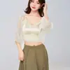 Fábrica de lingerie de Shantou tem em estoque camisola de cetim com renda para mulheres, top cropped com sutiã integrado confortável e bonito para primavera e verão