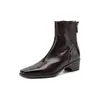 Botas Delgadas Lavables de Piel de Vaca de Alta Calidad para el Trayecto Diario Invierno 2026 Tacón Grueso Tacón Medio Versátiles Adelgazantes Punta Cuadrada Piel Genuina Botines Cortos Mujer