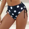 Bikini de Mujer de Marca Grande Europea y Americana de Alta Calidad, Moda, Negro, Estampado de Puntos, con Cordones, Triángulo, para Cadera, Traje de Baño