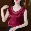 Camiseta sem Mangas Colete Feminino Renda de Acetato Moda Roupa Íntima Camisa Base Primavera e Outono Manga Top Camisa Pequena
