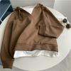 Sudadera con capucha de dos piezas de manga larga para mujer, estilo europeo, adelgazante, que cubre el vientre, holgada y combinable, de moda, para principios de otoño