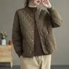 Nueva colección de invierno: chaqueta de algodón cálida, acolchada, de cuello redondo, corte holgado, estilo retro para mujer, casual, corte holgado, de un solo botón, adelgazante, abrigo corto