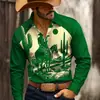 Camisa Masculina 2025 Manga Longa Camisa de Cavaleiro Camisa Western Estilo de Rua Camisa Casual Fashion Estampada em 3D