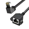 Cable de parche de extensión RJ45 macho a hembra en ángulo recto con orejas para Ethernet Gigabit 100/1000