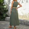 Bai Fen Zhi Yi Vestido Casual Simples de Cor Sólida Sem Mangas com Decote V Estilo Europeu e Americano da Moda para Férias na Praia