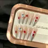 Unhas Portáteis Branqueadoras Feitas à Mão para Outono e Inverno, Vinho Tinto de Alta Qualidade com Diamante, Francesinha Olho de Gato, Unhas Portáteis Simples e Versáteis Atacado