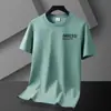 Fabricante Direto Camiseta Masculina de Seda de Gelo Manga Curta Tendência 2025 Casual Masculina Gola Redonda Manga Meia Manga Verão Nova Camiseta