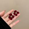 Longo vinho arco vermelho Pérola borla orelha clipe orelha outono e inverno brincos festivo brincos de noiva vermelha para as mulheres