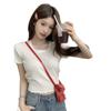 Suéter Doce com Borda de Renda Manga Curta Feminino Verão Novo Design Laço Top Versátil