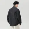 Camisa Casual Rayada Simple Estilo Japonés para Hombre, Temporada de Primavera, Chaqueta Camisa de Cuello Campana Holgada Versátil de Alta Gama, Tendencia