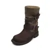 Botas de cano alto empilhadas estilo preguiçoso de blogueira com dois canos 2026 Outono/Inverno Superfície em camurça de vaca fivela de couro couro genuíno cano alto botas longas femininas