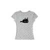 Camiseta Gris de Cuello Redondo con Lunares y Mangas Cortas para Mujer, Nuevo Estilo de Verano, Estampado de Gato de Dibujos Animados, Top Ajustado