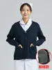 Suéter de Enfermera Shitai Cárdigan para Mujer Suéter Grueso de Punto Polar Azul Marino Uniforme de Trabajo para Enfermera Doctor