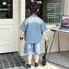 Traje de Verano de Tres Piezas de Mezclilla de Manga Corta para Niños Pequeños, Traje Guapo y Elegante, Ropa Guapa de Moda para Bebé, Exportación
