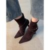 Botas Femininas Elegantes de Salto Alto com Zíper nas Costas, Couro Fosco com Fivela de Cinto, Bico Fino, Botas Curtas Elegantes, Botas Retro de Salto Agulha