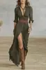 Vestido Largo Elegante de Manga Larga para Mujer Estilo Europeo y Americano 2026 Nuevo Retro Francés Cuello en V Cintura Ceñida Plisado Holgado Abertura