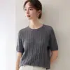 Baicai Rong Outono Inverno Malha de Caxemira Gola Redonda Manga Longa Feminino Jacquard Vazado Pulôver Solto Camada Base Top