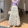 Falda de pastel de malla de alta gama en capas, nuevo estilo otoño/invierno, cintura alta elástica, fluida, línea A de hadas, falda larga en capas
