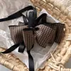 Pinza de plátano con lazo multicapa de cinta a cuadros de nicho coreano, Pasador retro estilo universitario para recogidos, Pinza vertical, Pinza retorcida