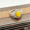 Nuevo Anillo Incrustado de Cera de Abejas Natural Popular Transfronterizo Simple y Versátil Moda Anillo Suministro Fabricante 6013