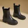 Zapatos de Lluvia de Moda Transfronterizos para Mujer Chelsea Combinan con Todo Suela Suave Zapatos de Goma Nuevos Marrones Cómodos Zapatos de Agua para Lavar el Coche Mujer