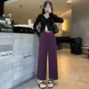 Calça Jeans Feminina de Algodão Tencel Wide Leg, Novo Estilo Primavera, Petite Caimento Solto, Calça Reta Emagrecedora