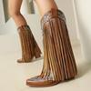 Botas Vaqueras Transfronterizas de Amazon Bordadas Otoño e Invierno Nuevas Botas de Caballero Talla Grande Borla Tacón Grueso Remaches Occidentales Botas Altas