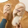 Chinelos de pelúcia transfronteiriços femininos de inverno para exterior e interior, sola grossa, casa, fofos, de algodão pós-parto