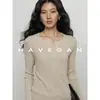Camiseta de punto de manga larga con cuello en V HAVEGAN para mujer, camiseta básica, estilo 'old money', casual y ajustada, elegante 2199